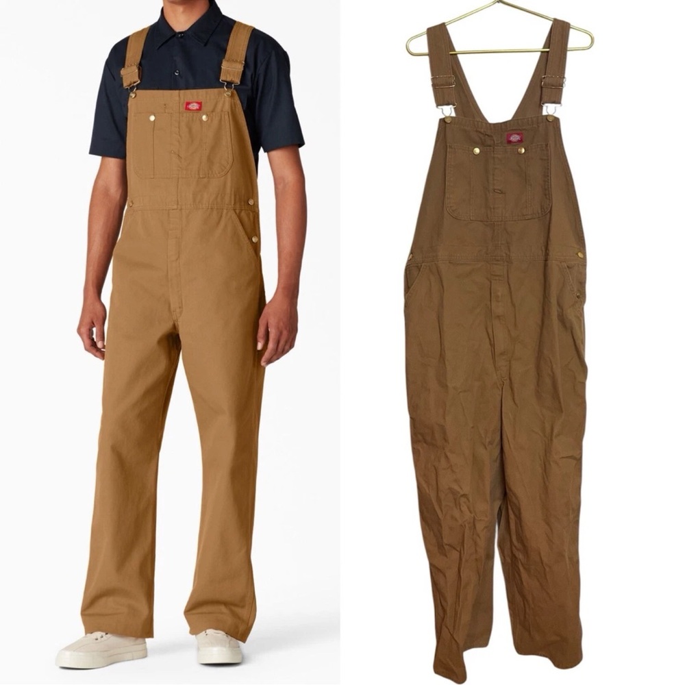 Dickies Classic Bib Overalls Brown Duck Work Wear Utility Men's 38x30